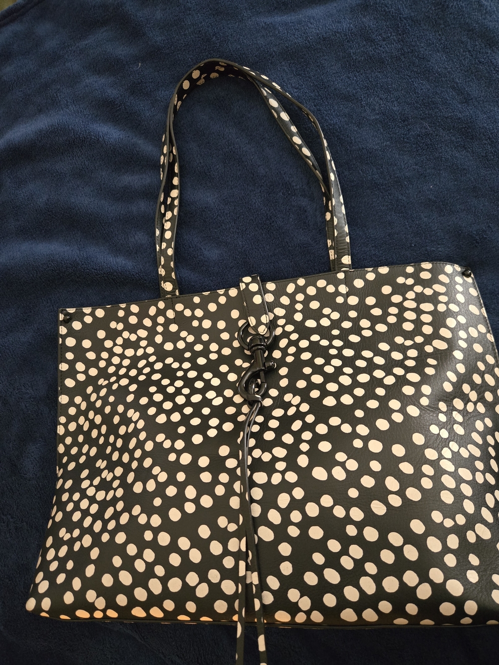 Rebecca Minkoff Black Leather Tote with Cream/White Polka Dot Print. Like New! - Picture 2 of 15